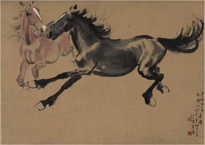 徐悲鸿 《双飞神骏》高端印刷复刻品